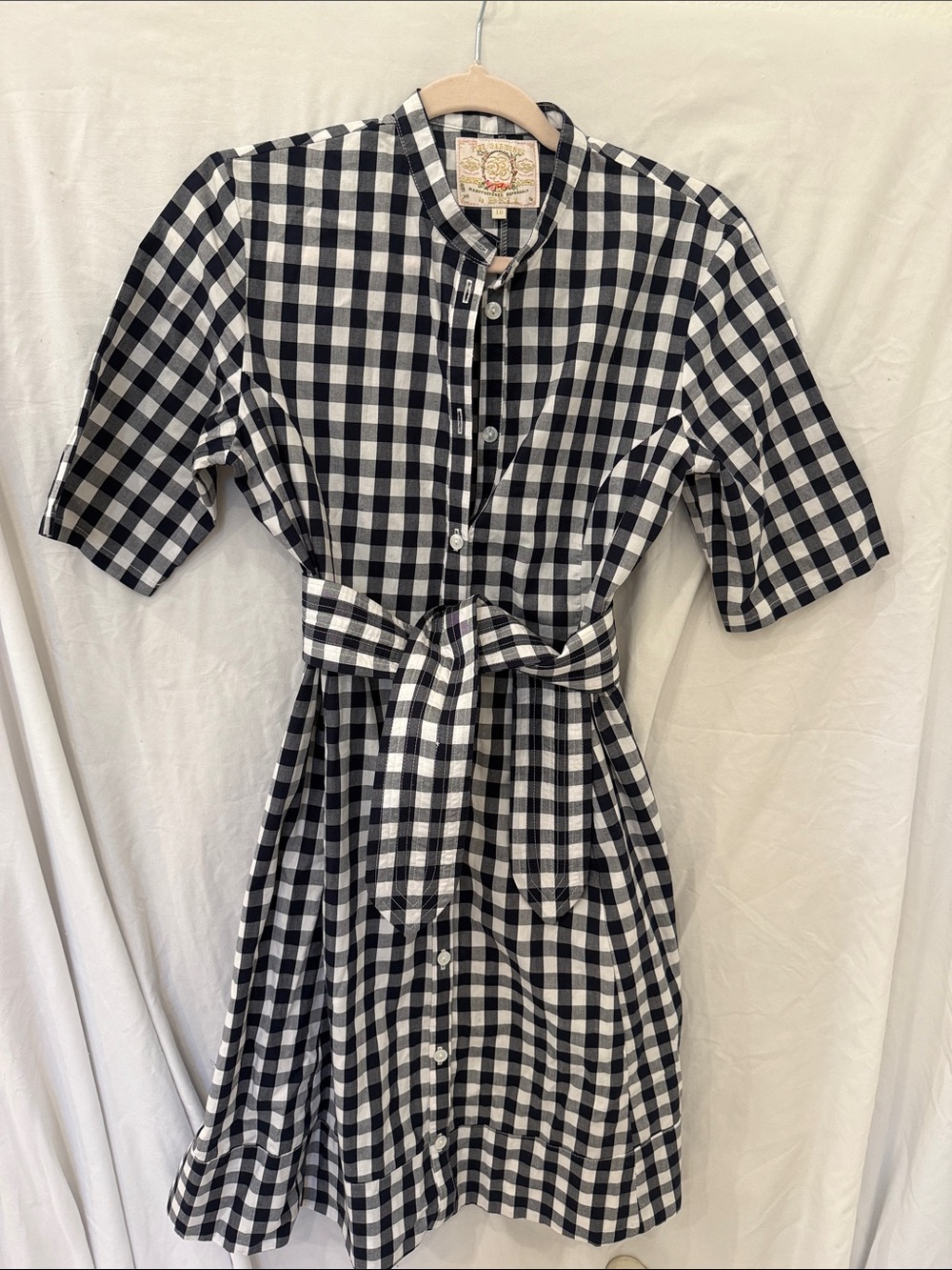 Bell midi dress gingham blue button dress size 10